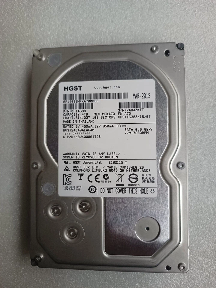 Hitachi 7K4000 4TB SATA , Hard Drive  3.5" HUS724040ALA640 0F14688 7.2K FAULTY - Image 1 of 1
