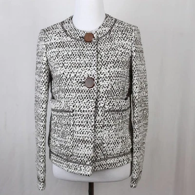 Lafayette 148 Cream Brown Boucle Tweed Blazer Jacket Size Extra Small/P - Image 1 of 4