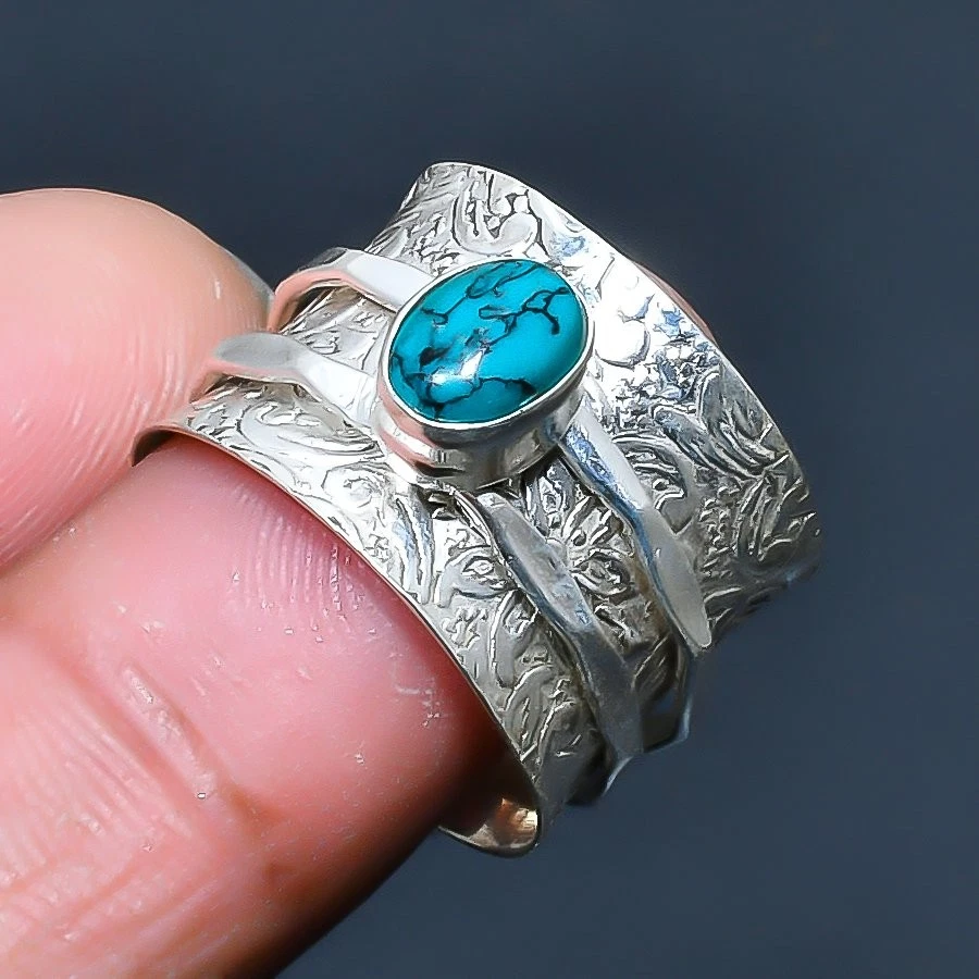 Anillo Joyería Papá Noel Turquesa Hecho a Mano Piedras Preciosas EE. UU. Talla 6 Foto 1 de 1