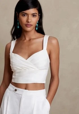 NWTOT Banana Republic | Ivory Cropped Linen-Blend Crossover Tank | Size 16 - Image 1 of 4