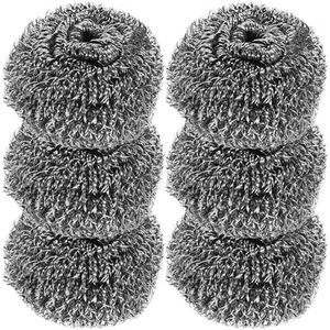 6 Pcs Steel Wool Cleaning Ball Kitchen Scrub Brush Scouring Pad Scrubber Dish - Picture 1 of 12