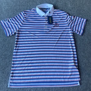Ralph Lauren Polo Shirt Mens XL Blue Red POLO Golf Golfer PGA Logo Patch Stretch - Picture 1 of 14