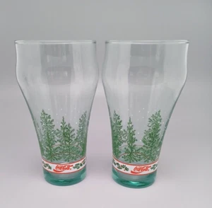 Libby Coca Cola Winter Holiday Pine Tree Wasser Trinkgläser Vintage 2 Stück - Bild 1 von 5