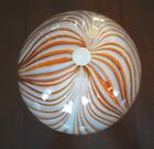 MAGNUM Murano Glass PULLED FEATHER Opaline Opaque Paperweight Orange Blue Label