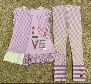 NAARTJIE GIRLS SIZE 7 LAVENDER LACEY DROP TOP & LEGGINGS HEART LOVE TEE T-SHIRT - Picture 1 of 1