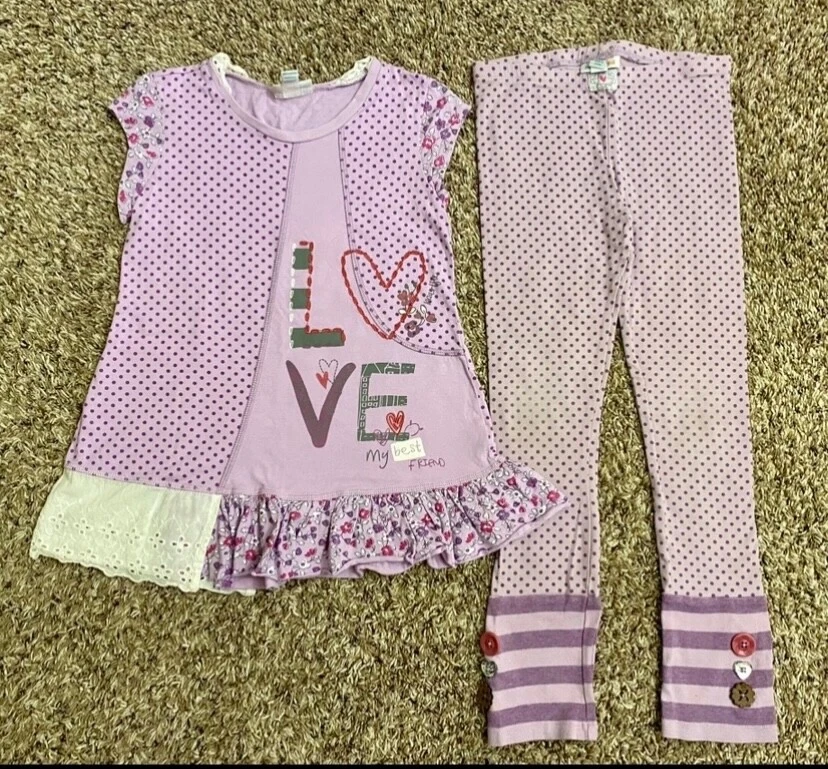 NAARTJIE NIÑAS TALLA 7 LAVANDA ENCAJE DROP TOP Y LEGGINGS CORAZÓN AMOR CAMISETA CAMISETA CAMISETA Foto 1 de 1