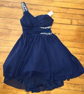 New City Studio Fit N Flare Blue Dress One Shoulder Juniors Teens Size 3 - Picture 1 of 5