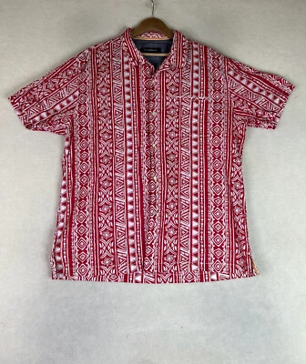 Camisa Tommy Bahama Para Hombre XL Roja Abotonada Hawaiana Azteca Estampado Tiki Elastizada Foto 1 de 4