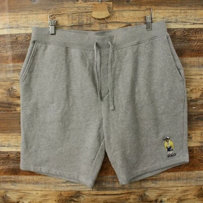 POLO RALPH LAUREN Pantalones Cortos Polares XL NUEVO CON ETIQUETAS Gris Bordado Polo Oso Algodón Foto 1 de 4