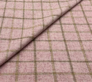 Pink Yellow Check Mixed Wool Fabric Tweed Fabric Upholstery Cushion Curtain 300g - Picture 1 of 5