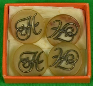 "Set x 4 Hermes Paris 'H' Monogramm Hornknöpfe" (mit 'H' Box) - Bild 1 von 3