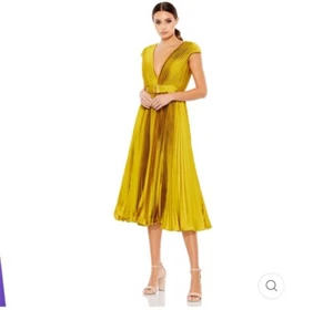 Ieena for Mac Duggal Pleated Midi Dress Women Size 4 v neck Cap Sleeve 26483 - Picture 1 of 12
