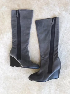 Franco Sarto gray leather wedge heel knee high boots 9.5 m - Picture 1 of 8