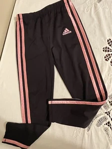 Adidas Tapered Leggings Black Pink Striped Young Girls Size 6 - EUC - Picture 1 of 5