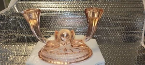 Vintage Heisey Flamingo Pink Depression Glass Double Candlestick Holder - Picture 1 of 9