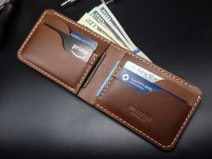 Premium Handmade Leather Bifold Wallet Full Grain Leather Perfect Gift for Men - Picture 1 of 7