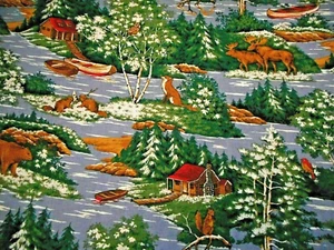 Quilt Fabric By Yard Cabin Lodge Moose Bear Water Trees Animal Scenic Cotton #C - Picture 1 of 2