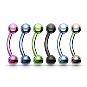 6 Pc Titanium IP Surgical Stainless Steel Curved Barbell Eyebrow Ring 16g 5/16" - Picture 1 of 2