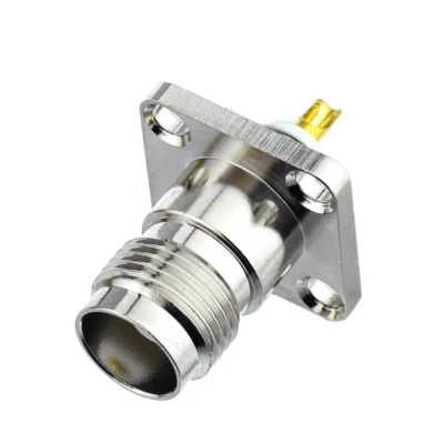 2xTNC Female Jack 4 hole Panel flange with solder cup straight RF Coax Connector - Image 1 of 4