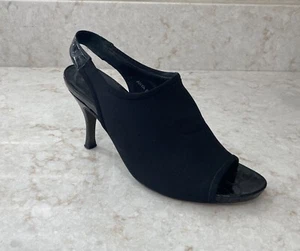 Donald J. Pliner Black Knit Slingback Mule Peepaboo Toes Stilletto 3.5” Heels 8 - Picture 1 of 6