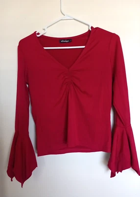 Y2K crop women’s V Neck bell sleeve younique L Red - Изображение 1 из 3