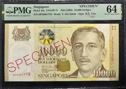 PMG 64 SINGAPORE 4th Series $ 10,000 Dollar'Specimen"(+FREE1 note)#29903 Cover