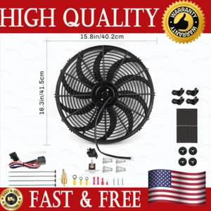 UNIVERSAL 16INCH 120W SLIM FAN PUSH PULL ELECTRIC RADIATOR COOLING 12V MOUNT KIT - Picture 1 of 7