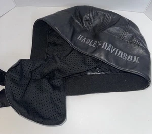 Harley-Davidson Leather Skull Cap Tie Back Size Large - Picture 1 of 6