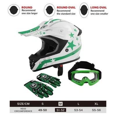 Casco ATV Juvenil Gafas Guantes DOT Niños Motocross Cara Completa Dirt Bike Verde Foto 1 de 4