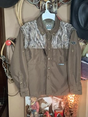 Drake Flyweight Wing shooter Camo/ Brown Short Sleeve Shirt Button Boys Size 10 - Image 1 of 4