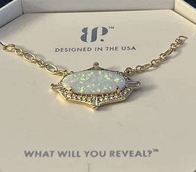 Bomb Party Oct 2025 Framed In Flame Necklace Milky White Opal Gold Plating NWT - Image 1 of 2