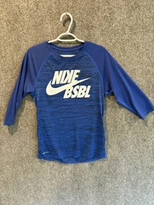Nike BSBL Camicia Uomo Small Blu Dri-FIT Manica 3/4 Baseball Top - Foto 1 di 8