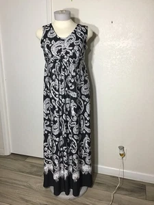 ELEMENTZ DAMEN KLEID SCHWARZ & WEISS MAXILÄNGE PAISLEY VERZIERT ÄRMELLOS 1X - Bild 1 von 9