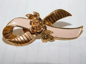 Avon Pink Breast Cancer Ribbon Rose Acrylic Brass Lapel Pin Badge Button - Picture 1 of 2