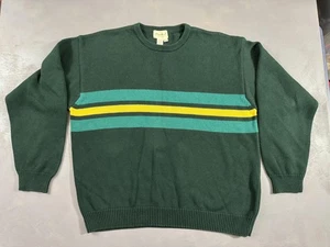 Vintage Eddie Bauer Sweater Mens 2XL Green Striped Crewneck Pullover Knit - Picture 1 of 9