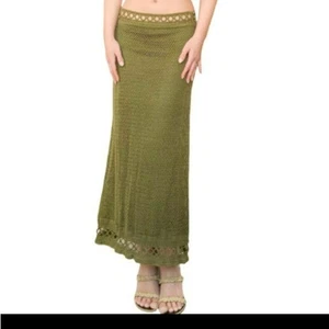 Philosophy di Alberta Ferretti Olive Green Crochet Maxi Skirt Made in Italy - Picture 1 of 15