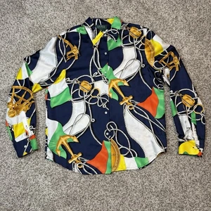 Vintage Lauren Ralph Lauren Womens Blouse 100% Silk Nautical Sailing Print SZ 8 - Picture 1 of 12