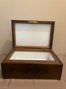 Vintage Dark Wood Humidor Cigar Box With White Glass Lining, 12”x8” - Picture 1 of 11