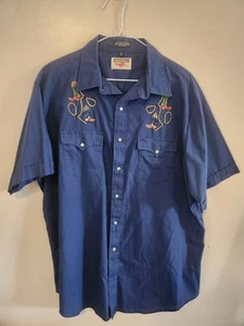 Vintage Authentic Western Youngbloods Pearl Snap Shirt Lasso Boots Blue XL - Picture 1 of 8