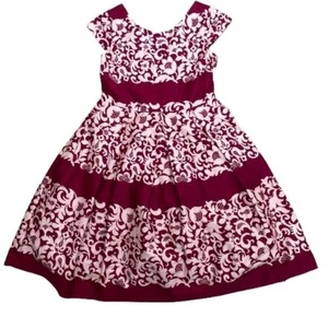 Janie and Jack Special Occasion Cotton Cranberry Lace Prin Dress Size 7 - Picture 1 of 11