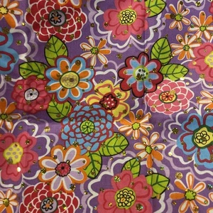 60’s Inspired Fabric Bright Flowers Cotton 1 Yard Sparkly With Prism Dots - Picture 1 of 3