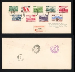 1951 Peru Cover To US 40.35Sol Airmail Set w UPU O/P High Domination Registered - Picture 1 of 3