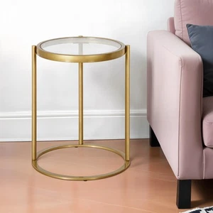 20" Brass And Clear Glass And Steel Round End Table - Picture 1 of 12