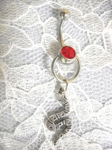 NEW DOOR KNOCKER CAPTIVE RED CZ BELLY RING w CURVED SNAKE NAVEL RING BANANA BAR - Picture 1 of 1