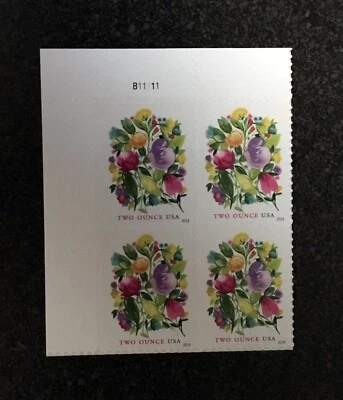 2024USA #5850 2oz Rate Wedding Blooms - Plate Block of 4  Mint  wedding bouquet - Image 1 of 4