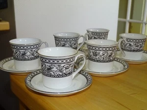 CAFÉ FLORENTINO NEGRO 6 TAZAS Y PLATILLOS CONTRASTES MADERA DE CUÑA - Imagen 1 de 12