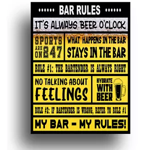 Funny Sign Pub Bar Garage Beer Rules Metal Plaque Home Decor Wall Art Tin Poster - Picture 1 of 10