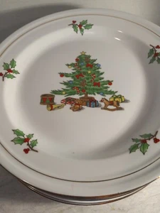 8 Piatti Vintage Hostess Ceramica Albero di Natale con Bordo Oro, 10,5ins - Foto 1 di 5