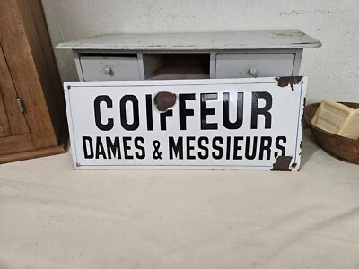Plaque émaillée ancienne - Coiffeur Dames et Messieurs - Photo 1/4