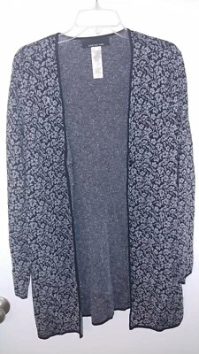 JONES NEW YORK Cardigan Open Front Wirh Button Long Sleeve Size M Floral Silver - Imagem 1 de 4